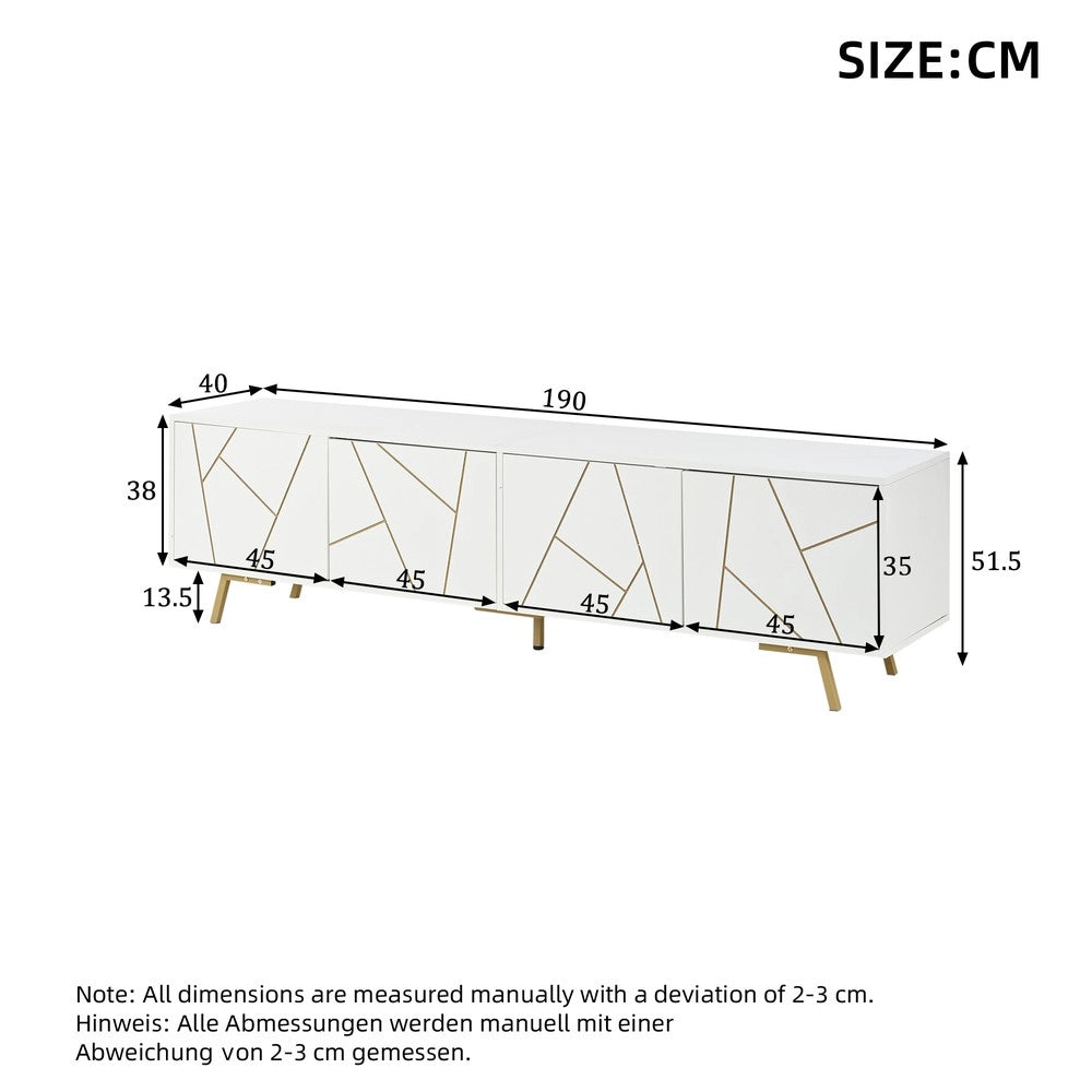 Mobile TV Soggiorno con Ante ¨C Xylo ¨C Bianco/Oro, 190x40x51,5 cm
