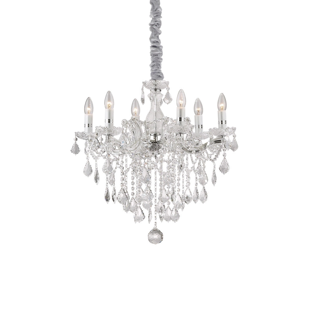Lampadario Classico Florian Metallo-Cristallo Cromo 6 Luci E14