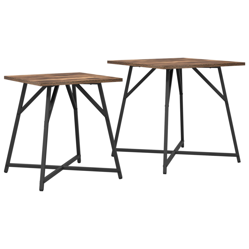 Tavolino 2 pz Rovere Affumicato in Legno Ingegnerizzato e Metallo