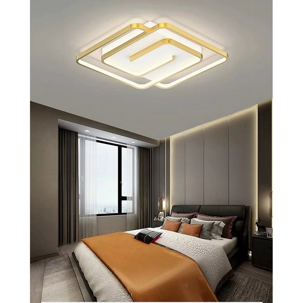 Trade Shop - Plafoniera Led 48w Quadrata Spirale Vortice Oro Lampadario Soffitto Luce 4000k 70654 -