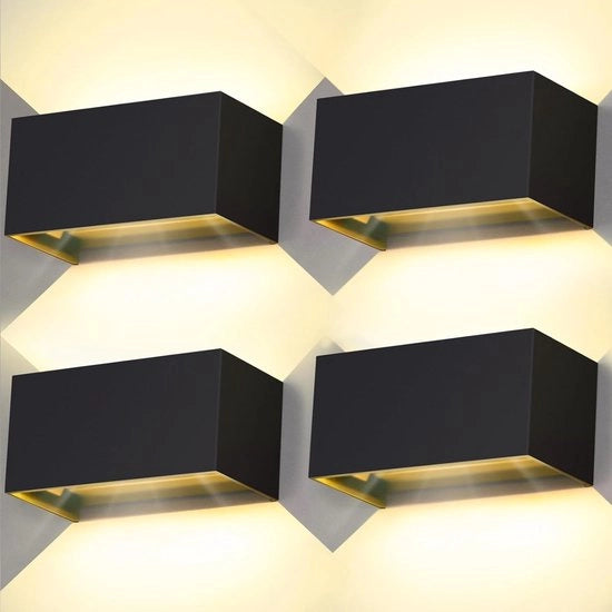 Lampada da Parete Interna ed Esterna - Set da 4 - LED - Impermeabile - 20W - Lampada Esterna - Illuminazione Esterna - Bianco Caldo (3000K) - Nero