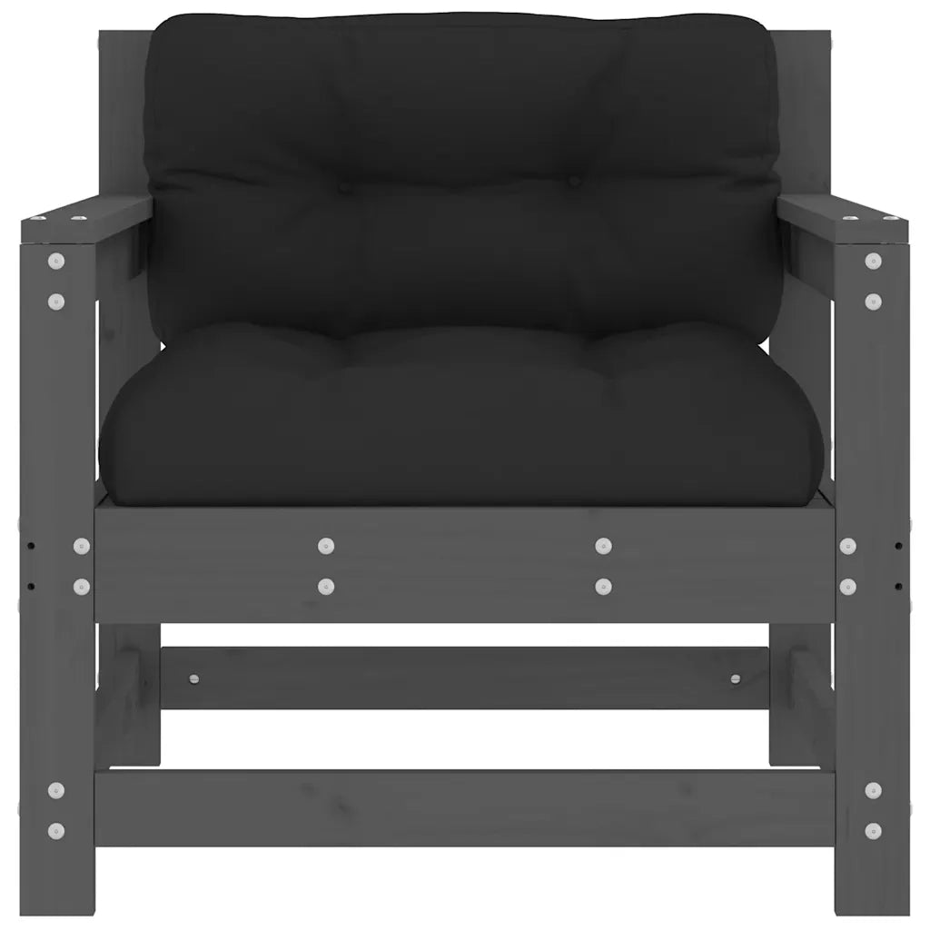 Sedia da patio-Sedie da Giardino con Cuscini 2pz Legno Massello di Pino Grigio 827251