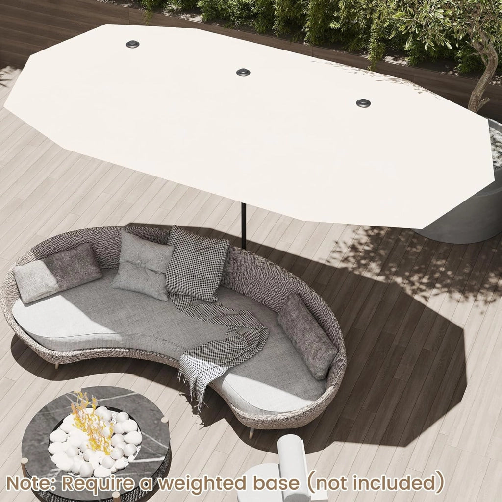 Ombrellone da Giardino Doppio 380 cm, con Manovella e 12 Stecche, Ombrello Rettangolare Pieghevole, per Giardino Piscina Terrazza, 380 x 200 x 222 cm (Beige, Senza Luci)