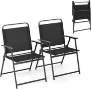 Set di 2 sedie pieghevoli da giardino portatili con schienale alto e braccioli, sedie da campeggio con telaio in metallo, per veranda, balcone