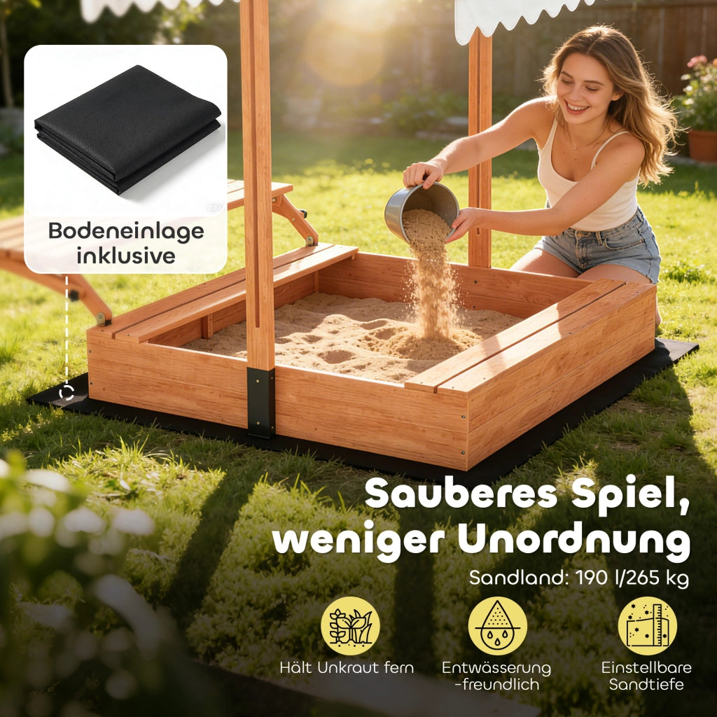 Sandbox con tetto e tavolo da picnic ¨C zephmum ¨C in legno 184x110x120 cm marrone