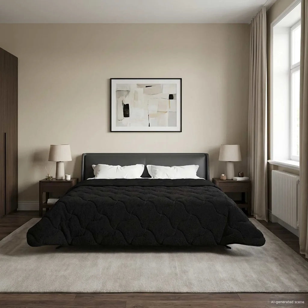 Duvet Invernale Nero 220 x 240 cm Microfibra e Fleece Teddy 42026334