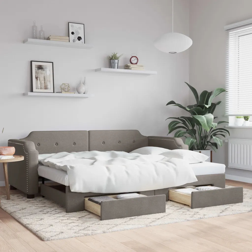 Divano Letto Estraibile con Cassetti Tortora 80x200 cm Tessuto