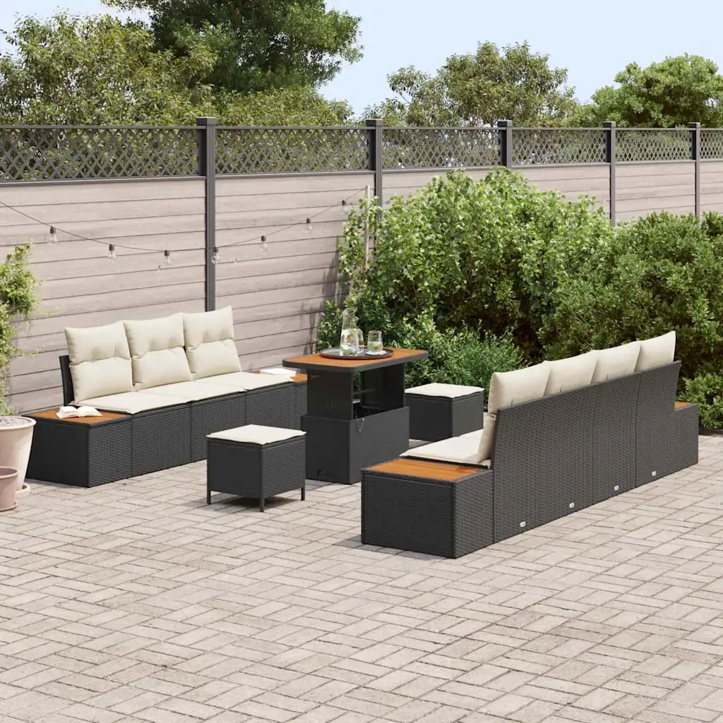 Set Divano da Giardino 10 pcs Nero polyrattan