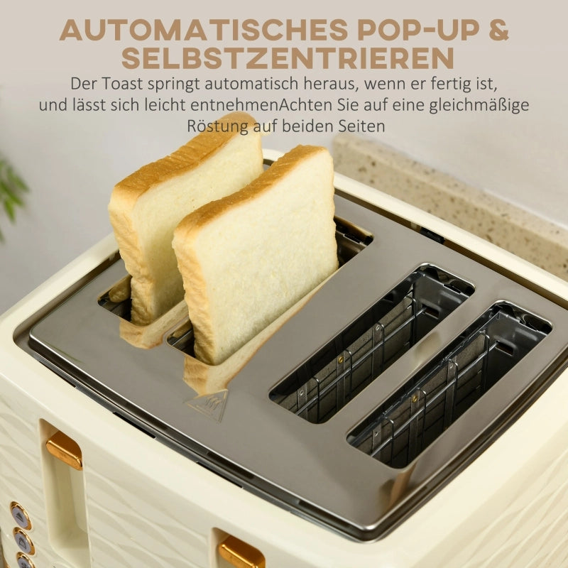 Set tostapane e bollitore 2 in 1, 7 livelli di doratura, funzione di scongelamento e riscaldamento, beige