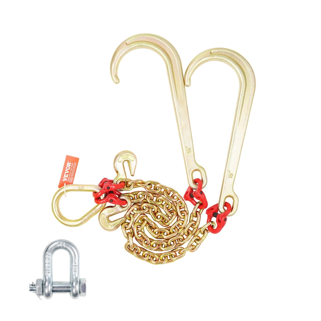 1 RTJ5/16*2FT-A3 Catena di traino con gancio J acciaio al manganese G80 zincato resistente per recupero e trasporto 8 mm x 60 cm 4898 kg