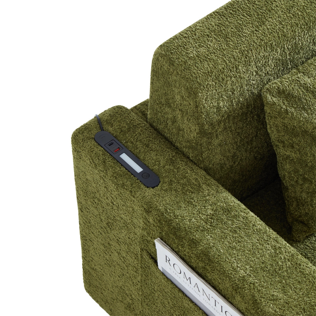 Divano letto 2 in 1 pieghevole verde con porte USB, portabicchieri e tasche laterali