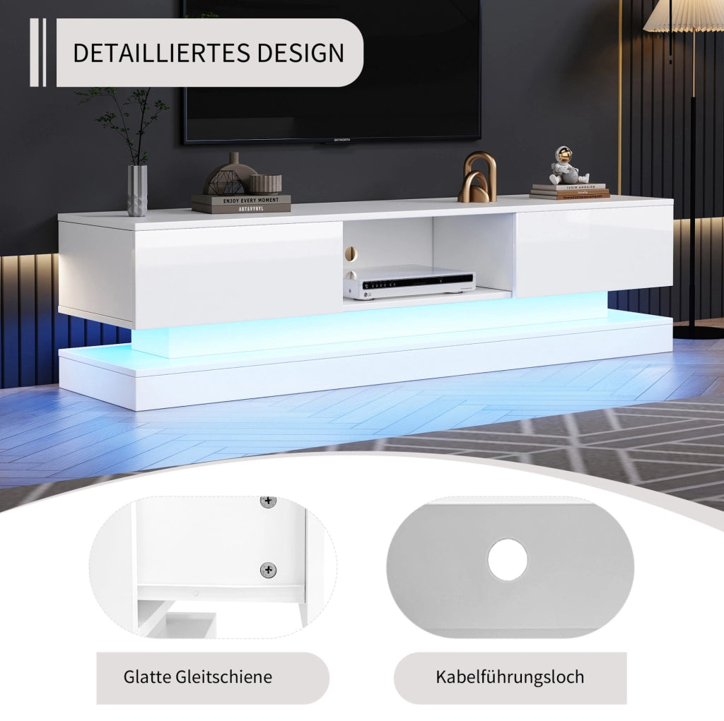 Mobile TV laccato bianco lucido con LED e cassetti