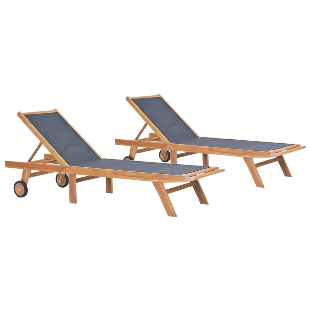 Lettini Pieghevoli con Ruote 2 pz in Massello di Teak Textilene cod mxl 25344
