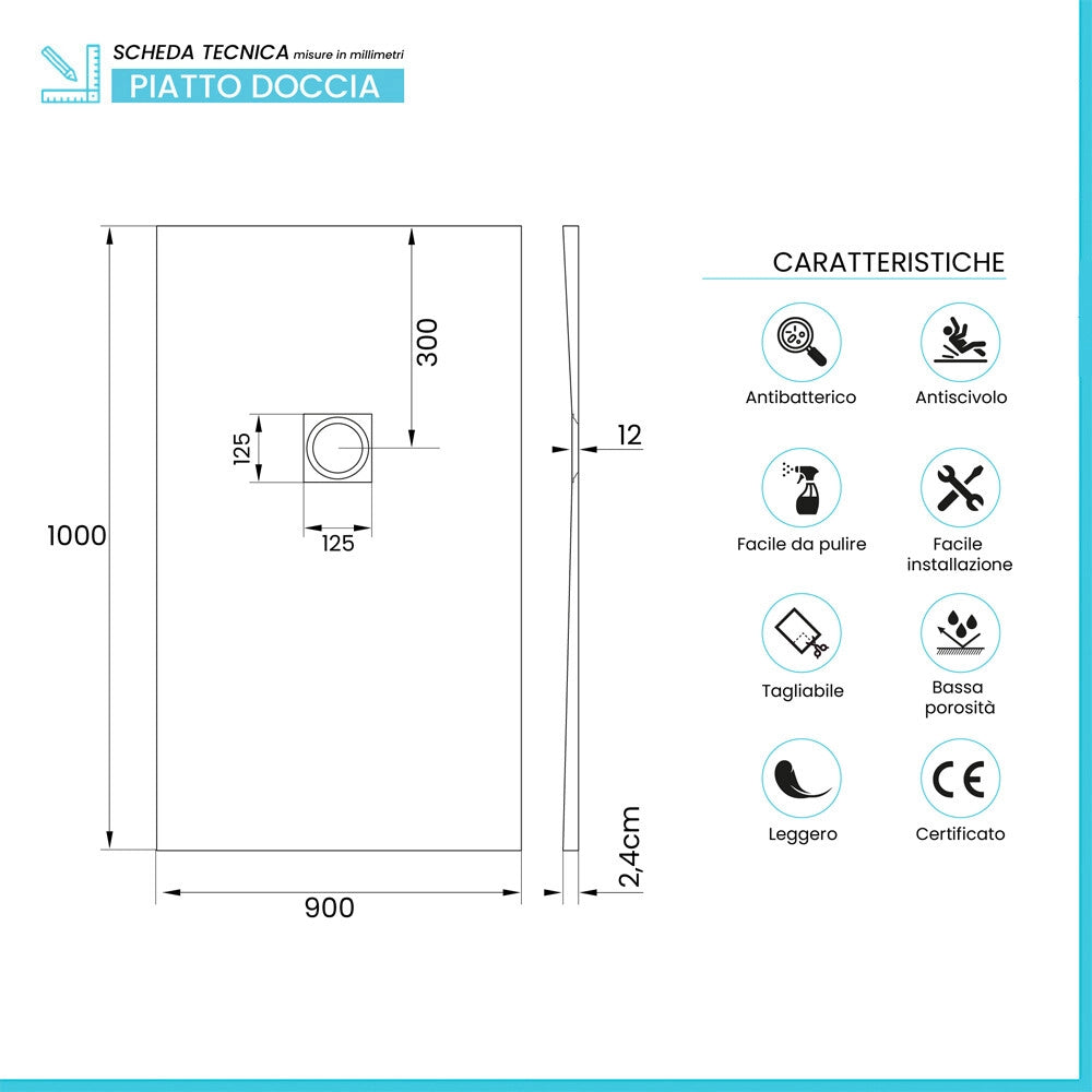 Piatto doccia 90x100 in marmoresina effetto pietra beige riducibile Ten