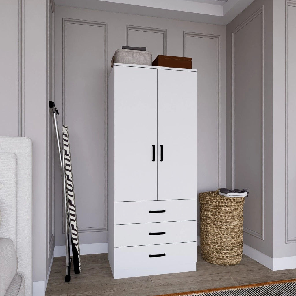 Armadio Camera da Letto Sondrio, Guardaroba 2 Ante Appendiabiti, 60x175h cm Bianco