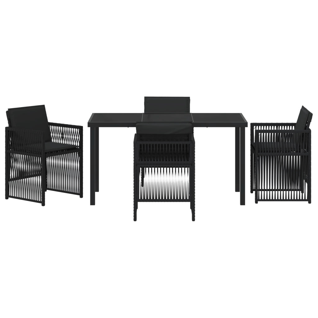 Set da Pranzo per Giardino 5 Pezzi con Cuscini Rattan Nero Poly