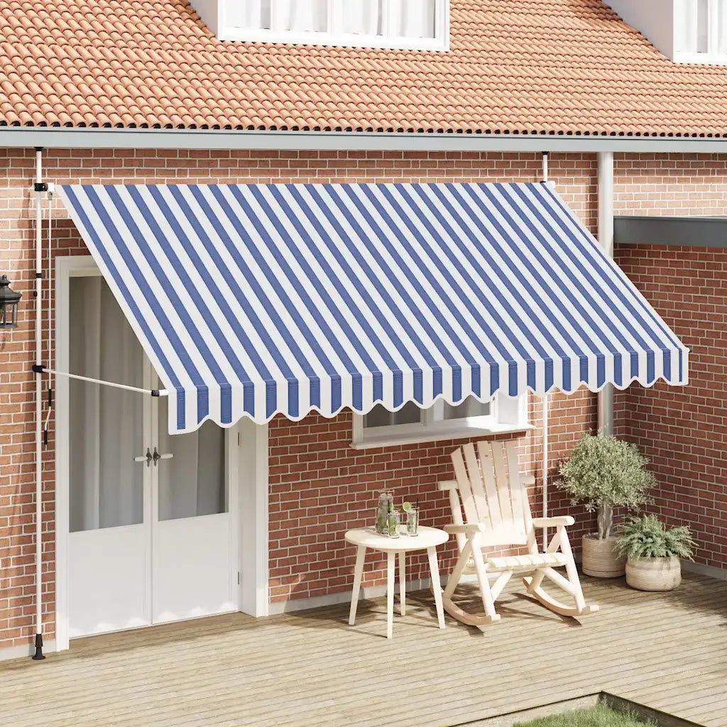 Tenda da Sole Retrattile Manuale 400 cm a Strisce Blu e Bianche 43224
