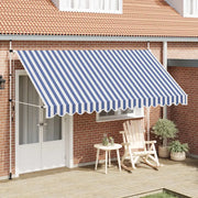 Tenda da Sole Retrattile Manuale 400 cm a Strisce Blu e Bianche 43224