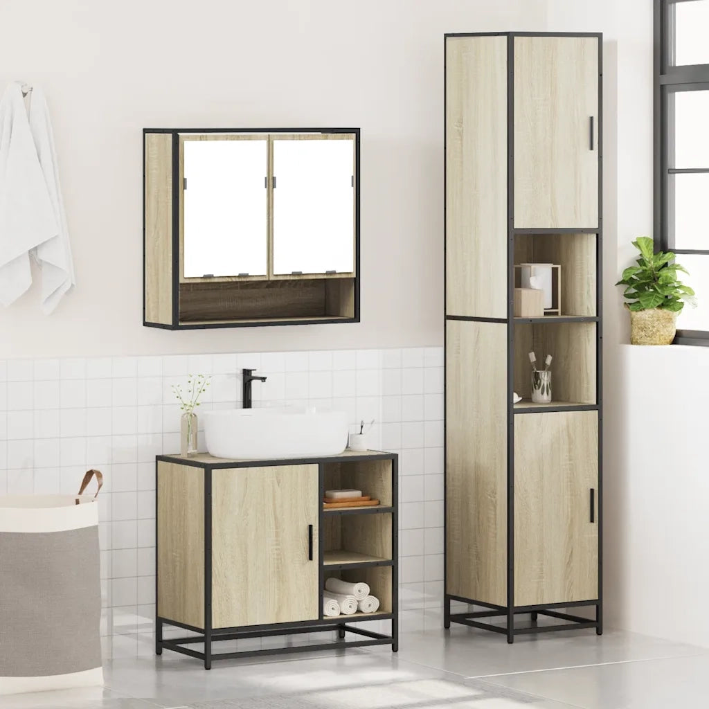 Set Mobili da Bagno 3 pz Rovere Sonoma in Legno Multistrato