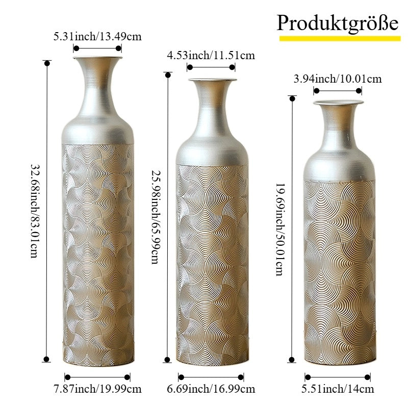 Vasi da terra in metallo con motivo a onde set di 3 finitura argento per piante e fiori secchi 50 × 66 × 83 cm