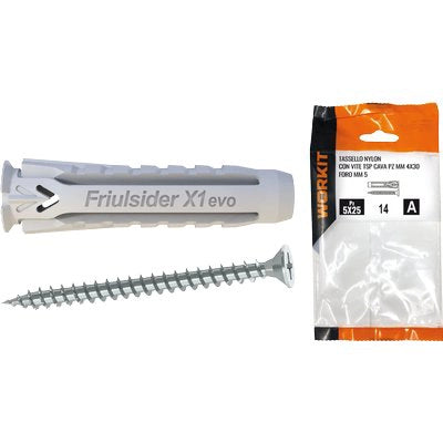 TASSELLO NYLON + VITE SELF WORKIT - MM  8X40 VITE TSP CAVA PZ MM 5X50 CF=PZ 6- 5 confezioni