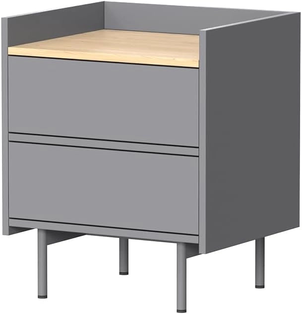 Comodino camera da letto Velina, Grigio/quercia, 48 x 58 cm con 2 cassetti