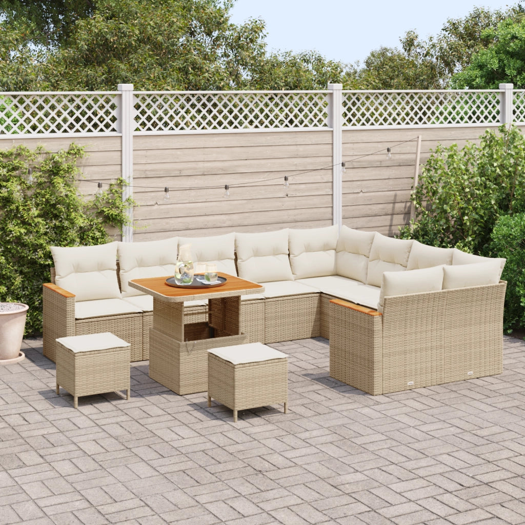 Set di Divani da Giardino da 12 Pezzi con Cuscini Beige Polyrattan Acacia