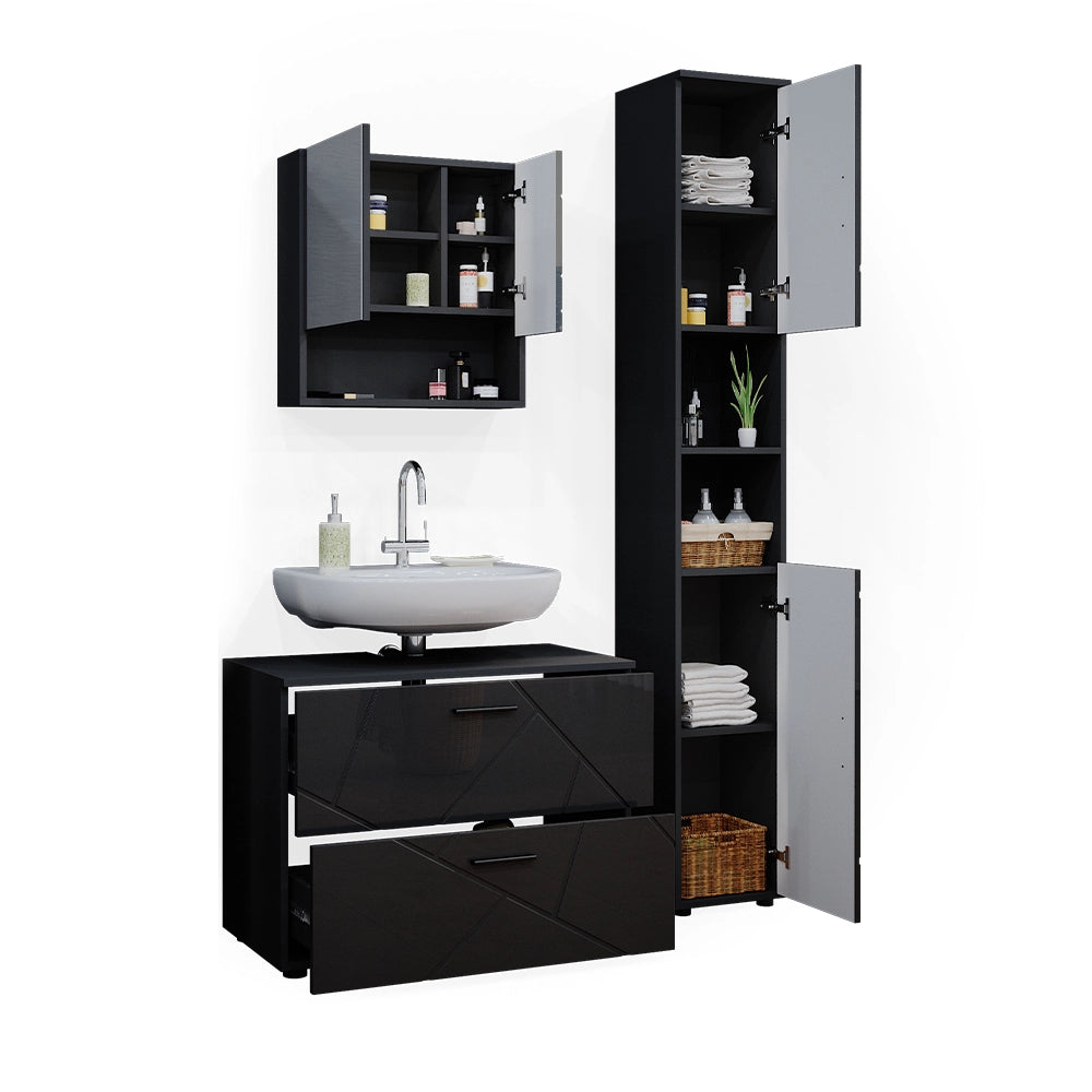 Vicco Set mobili bagno Antracite lucido 3 parti, con cassettiera e colonna
