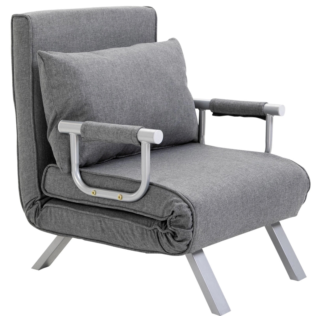 Poltrona Letto Singolo con Schienale Regolabile a 5 Livelli e Cuscino 65x69x80 cm in Tessuto Grigio Chiaro