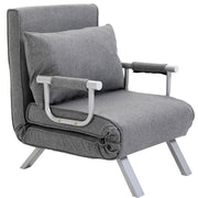Poltrona Letto Singolo con Schienale Regolabile a 5 Livelli e Cuscino 65x69x80 cm in Tessuto Grigio Chiaro