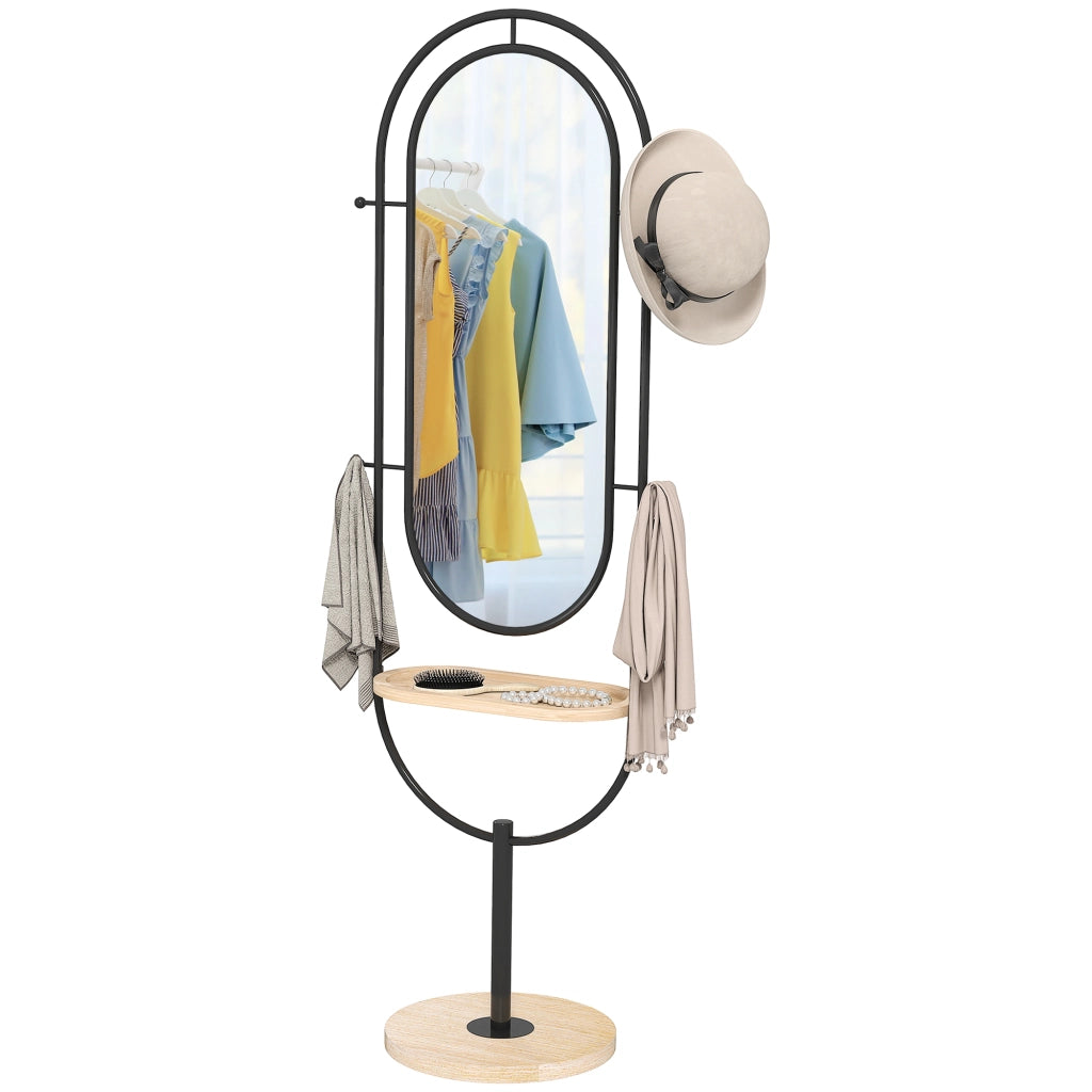 Specchio con ripiano e appendiabiti ¨C Zephmum ¨C Nero, metallo, 50x40x175.5 cm