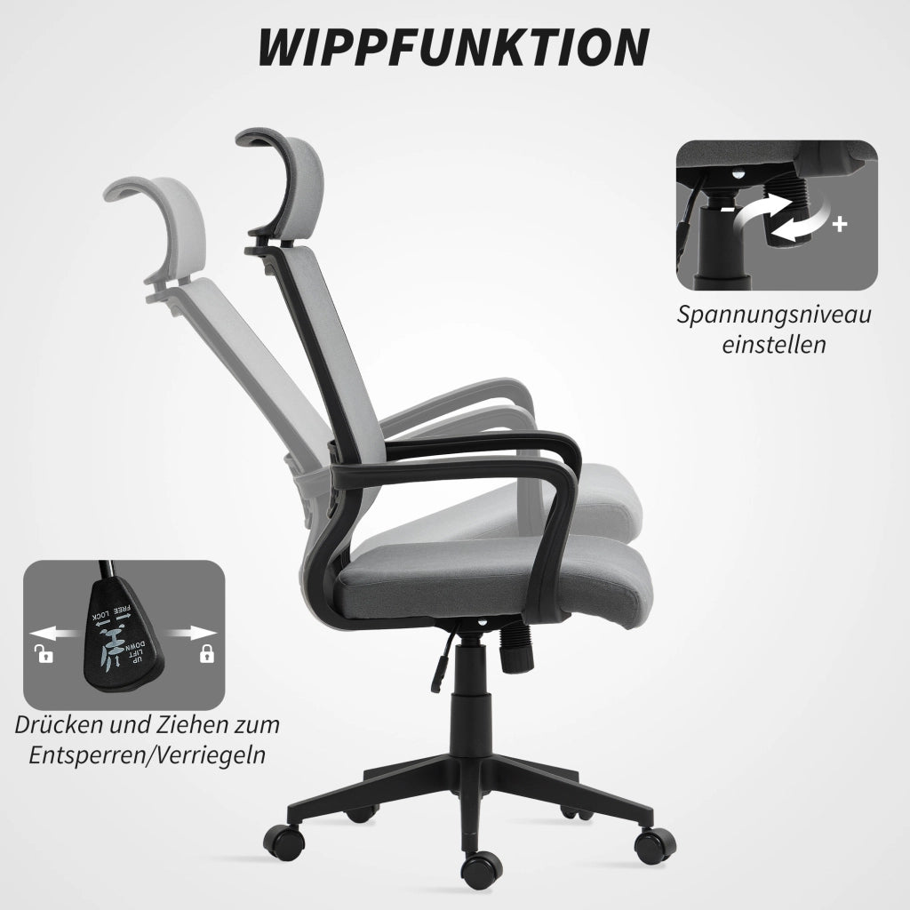 Sedia da ufficio con schienale imbottito, braccioli, rotelle, altezza regolabile ¨C zephmum ¨C Grigio