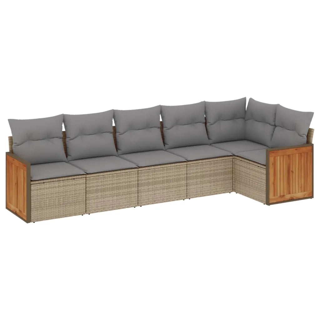 Set Divano da Giardino 6 pz con Cuscini Beige in Polyrattan 3260071