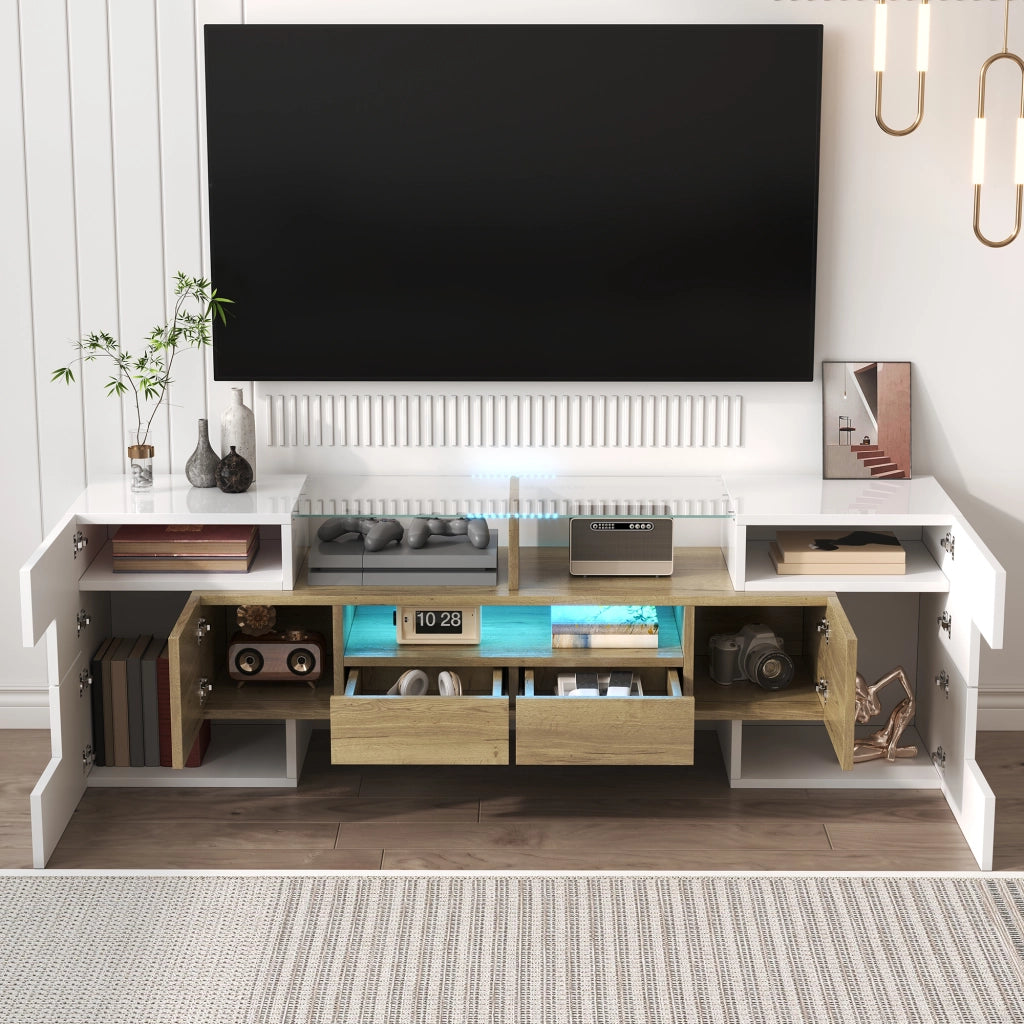 Mobile TV con LED ¨C MINIMAL ¨C Bianco Lucido, Vetro, 145 cm