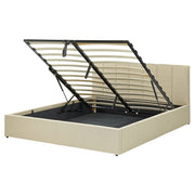 Letto contenitore Rivestimento in tessuto beige 160 x 200 cm con testiera a doghe