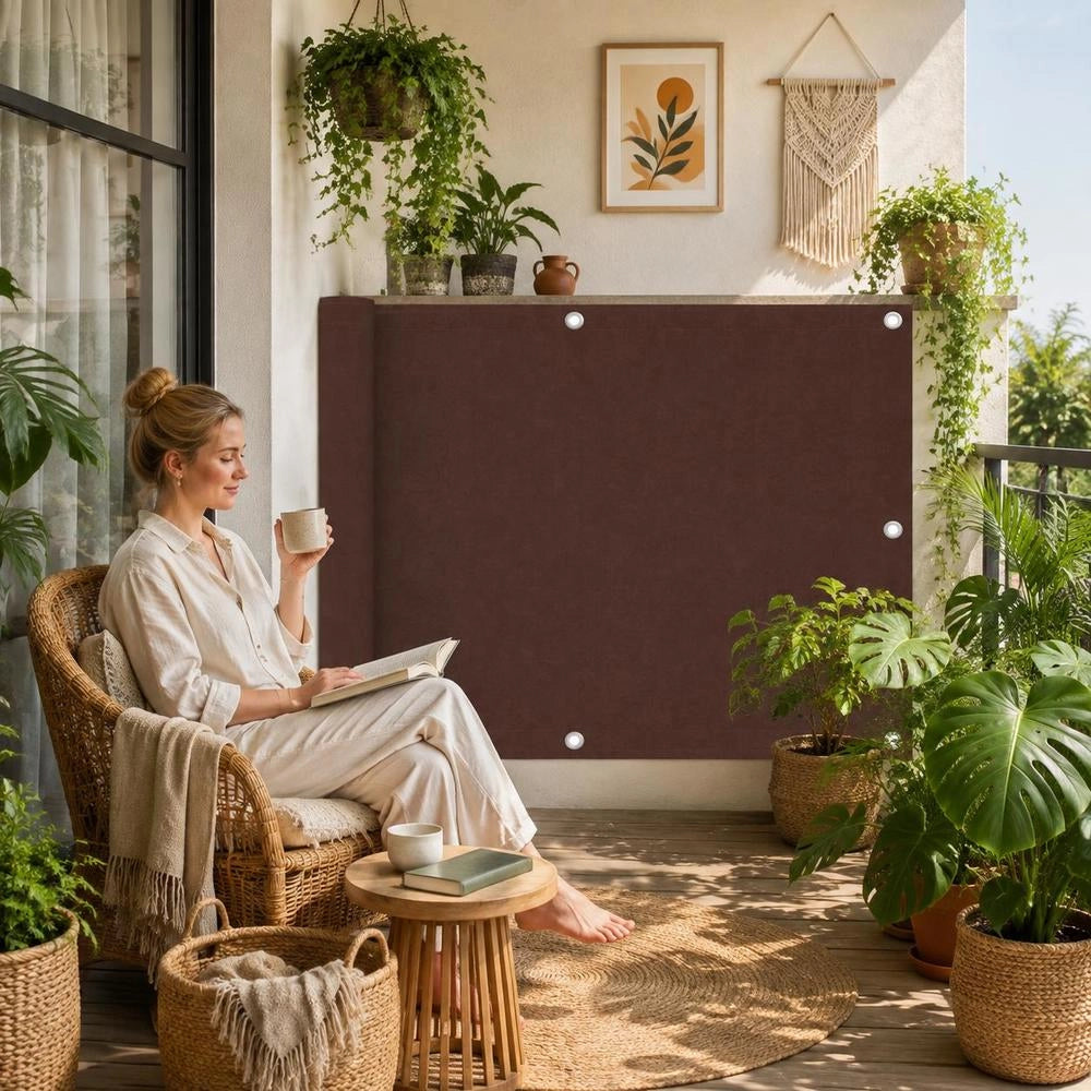 Balcony Privacy Screen, Brown, 75x300 Cm, Oxford Fabric