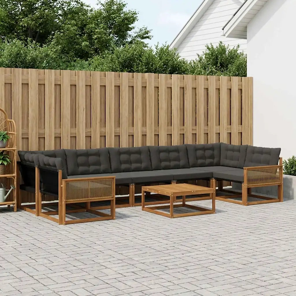 Set di divani da esterno con cuscino 8 pcs Naturale e Nero 3381316
