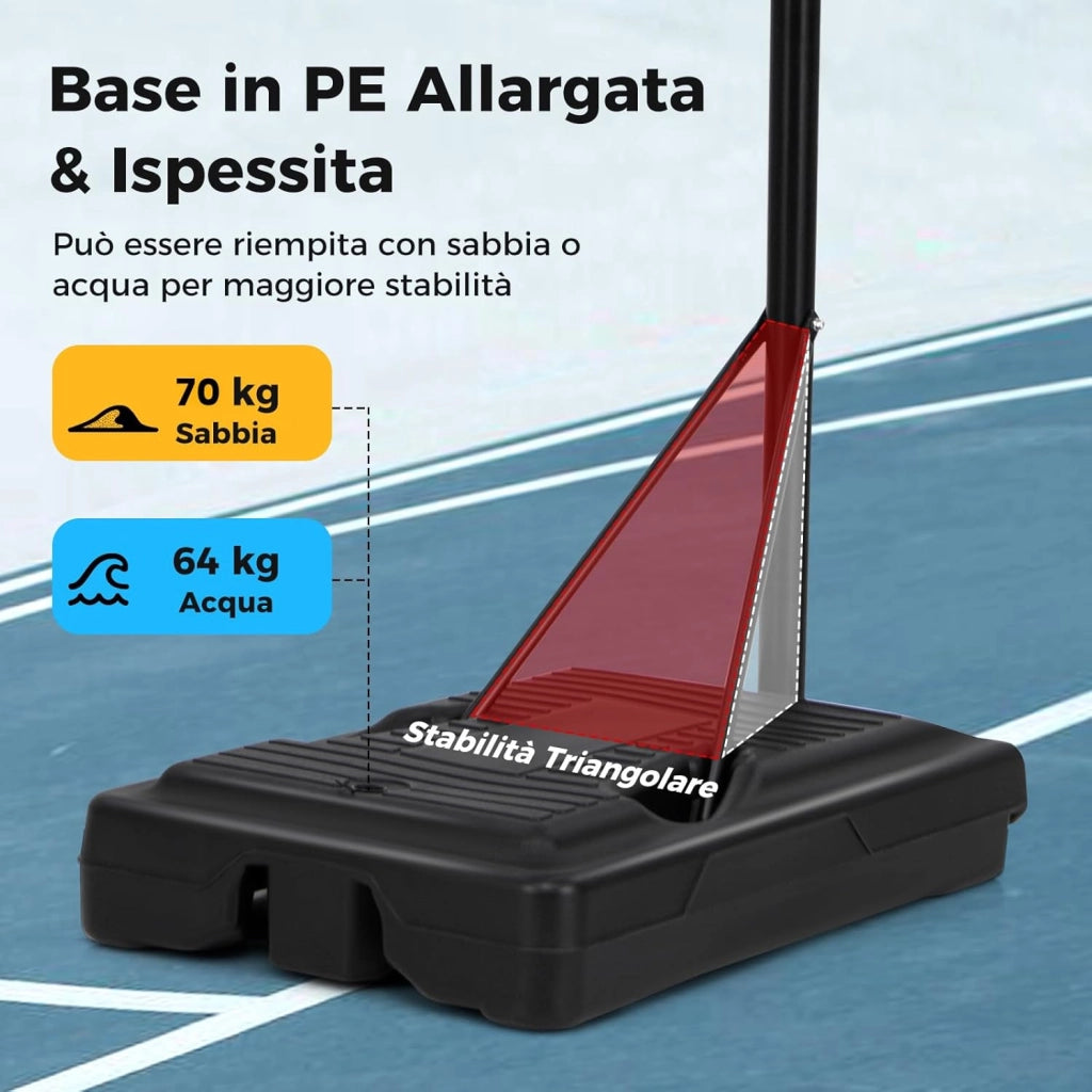 Canestro da Basket Portatile e Regolabile da 2,1 a 2,6 m, Canestro da Basket da Interno e Esterno con Base Riempibile, Tabellone in Policarbonato Antiproiettile e Ruote