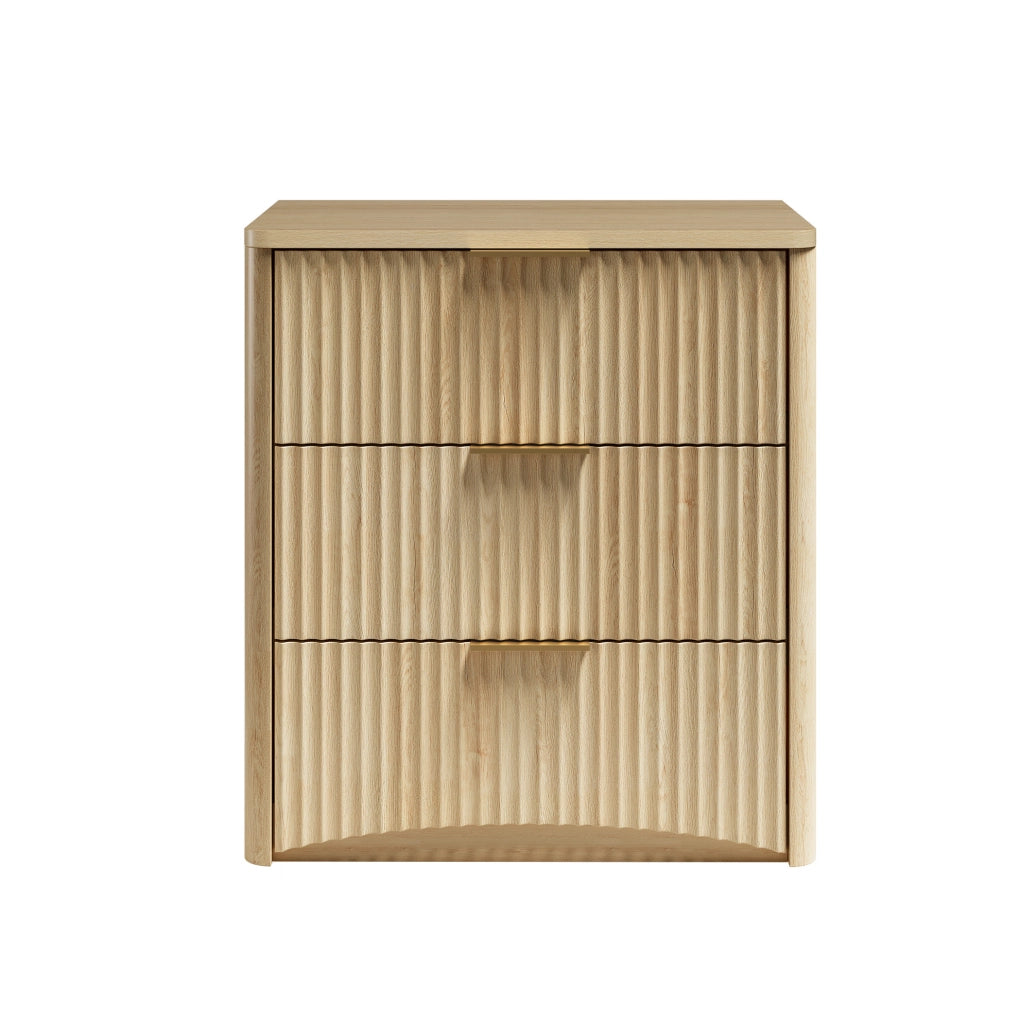 Comodino 58x38x64 cm con 3 cassetti; guide silenziose in MDF; rovere