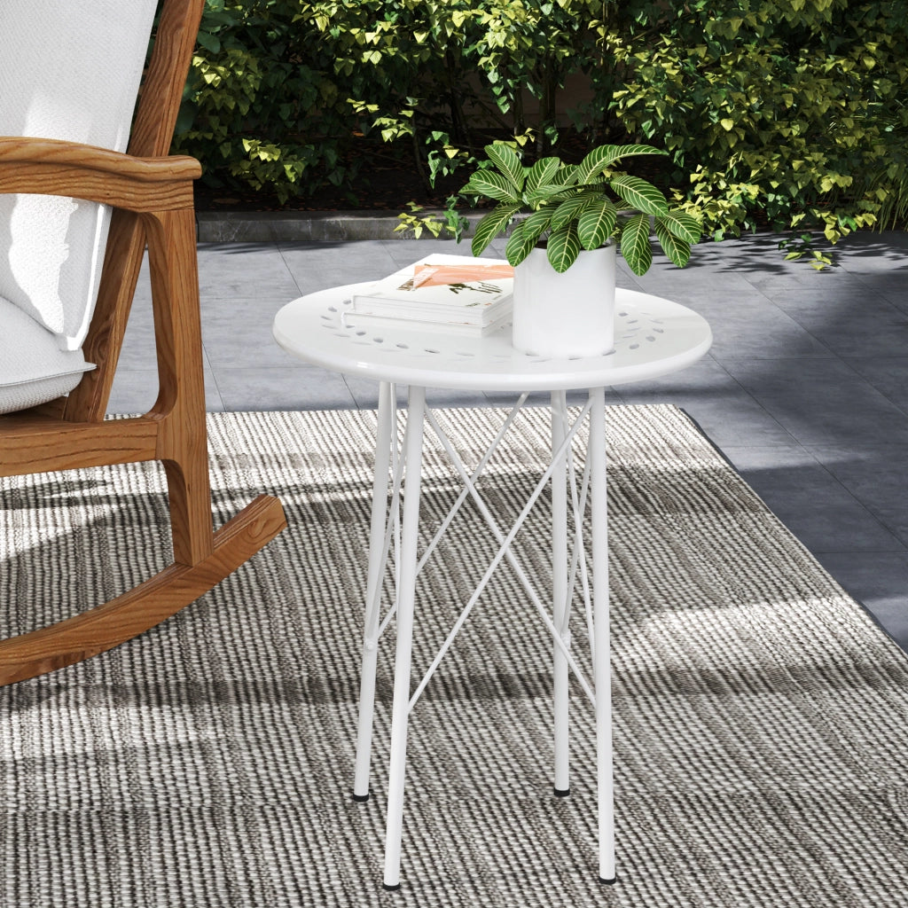 Tavolino rotondo da giardino ¨C Xylo ¨C acciaio bianco design floreale ?40x50cm