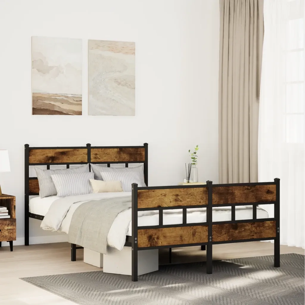 vidaXL Giroletto senza Materasso in Metallo Rovere Fumo 120x190 cm