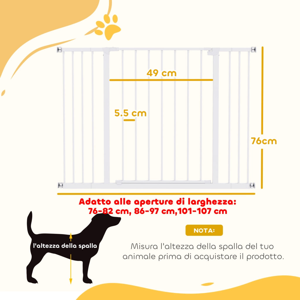 Cancellino per Cani di Sicurezza Estensibile da 76-82/86-97/101-107 cm Montaggio a Pressione. Metallo e Plastica. Bianco