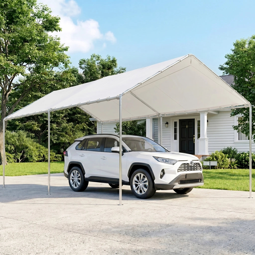 Carport per auto 6x3m ¨C zephmum ¨C acciaio galvanizzato bianco
