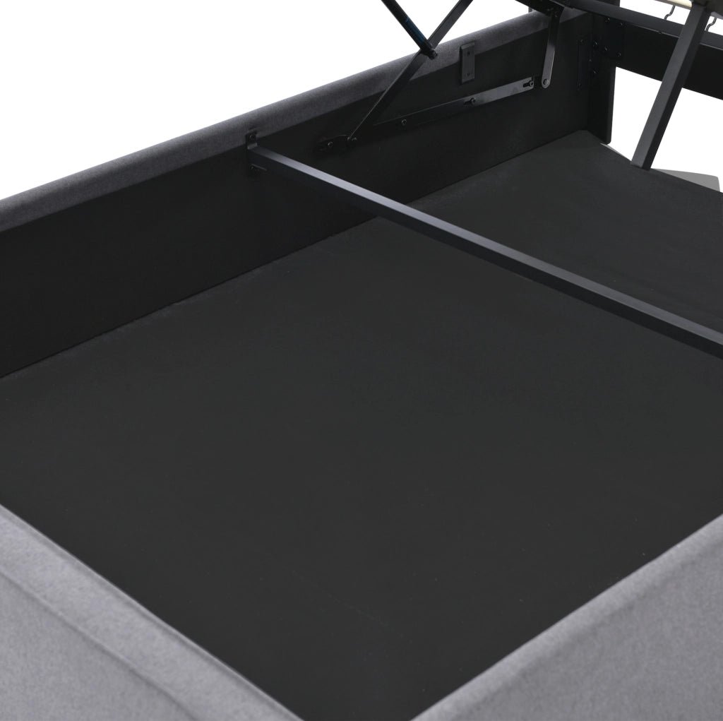 Letto singolo imbottito 90x200 cm con contenitore; sollevamento idraulico; grigio