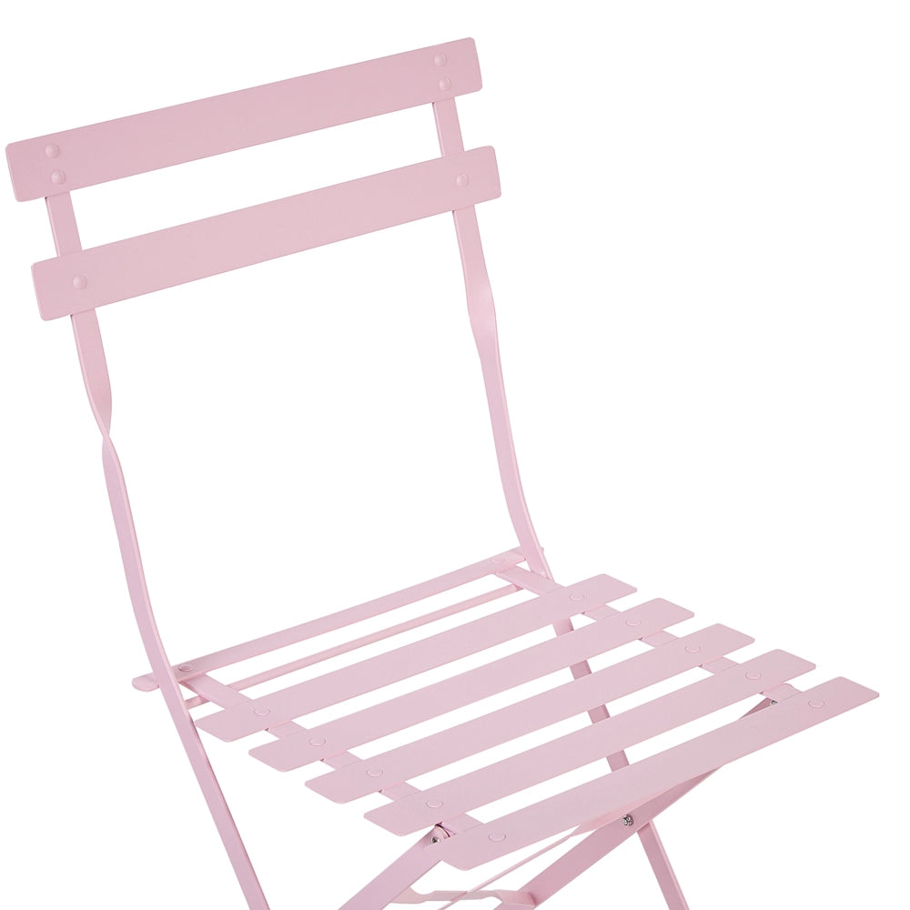 Set da bistrot da 3 pezzi in metallo di colore rosa pastello con schienale a doghe pieghevole all'aperto
