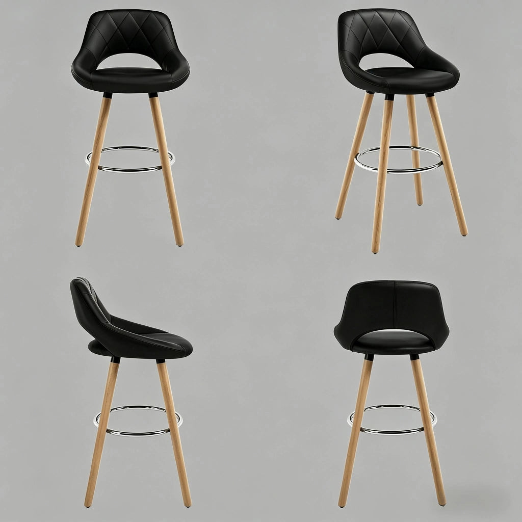 Sgabello da bar nero in similpelle e legno massello con schienale, altezza seduta 68 cm