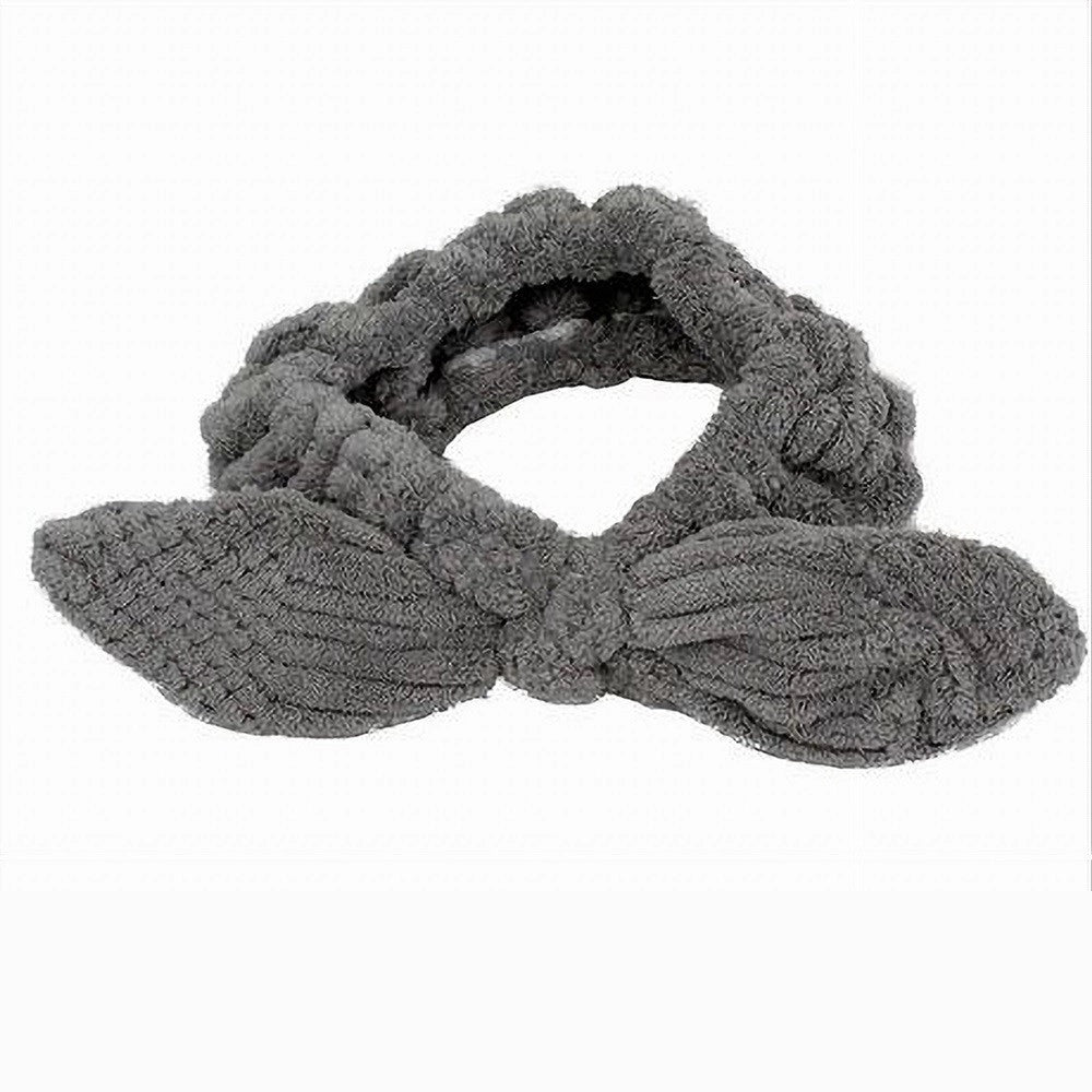 Trade Shop - Fascia Per Capelli Doccia Shampoo Trucco Spugna Con Fiocco Annodato Grigio 79617 -