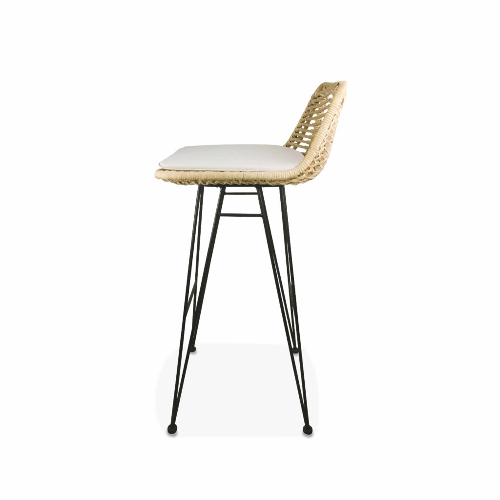 Set di 2 sgabelli da bar in metallo e rattan, 67cm, beige