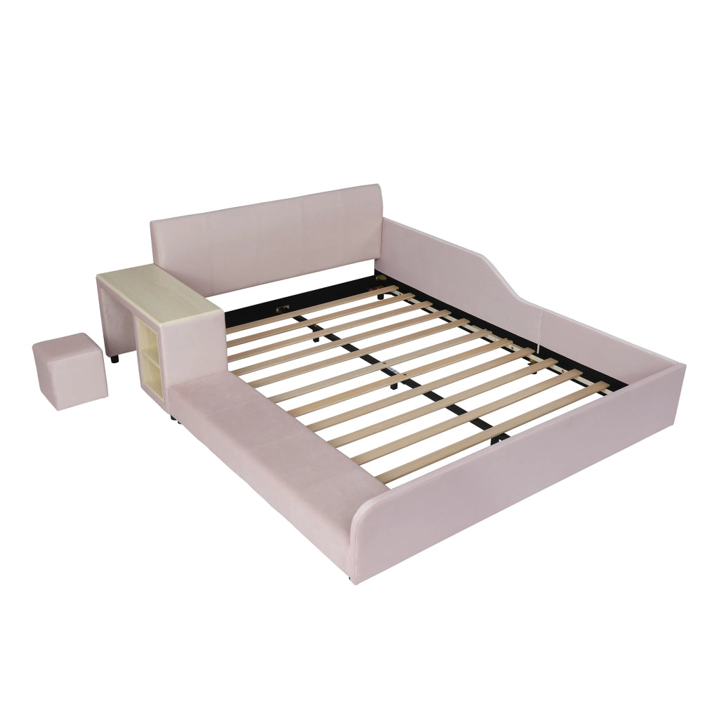 Letto Combinato 140 x 200 cm; Letto Singolo - Scrivania; Sgabello e Mensola - Rosa
