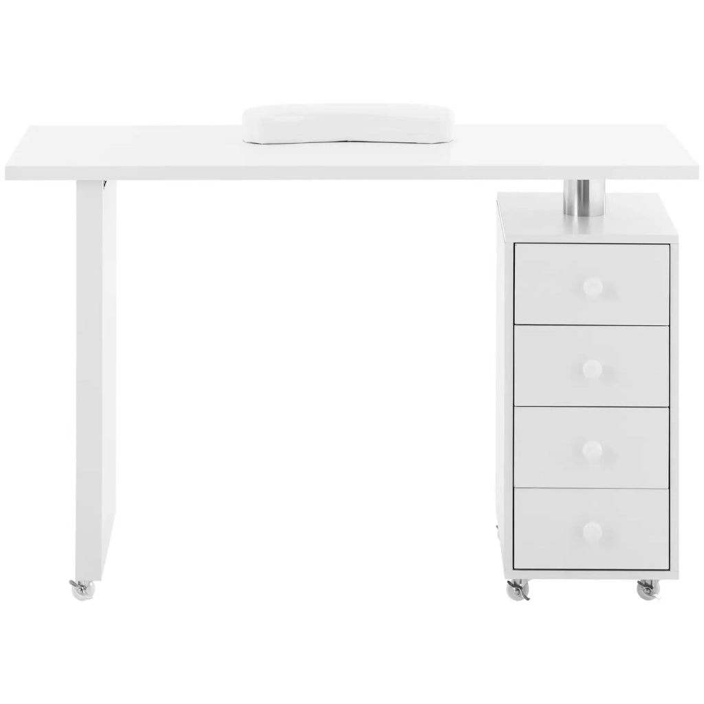 Tavolo per manicure 119 x 45 x 77 cm 4 cassetti 6 ruote in gomma MDF bianco 14_0009977